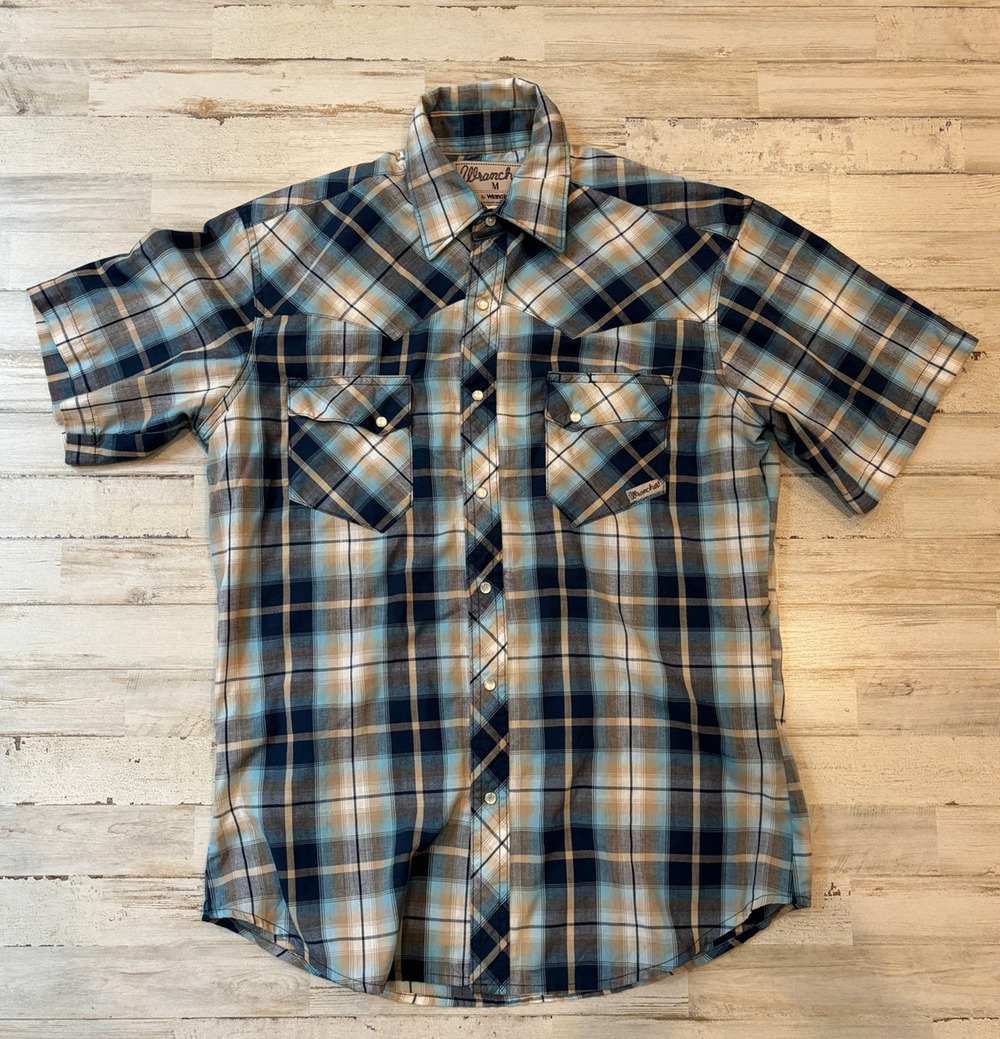 Boys Wrancher by Wrangler Vintage Pearl Button Cowboy Top sz Medium EUC